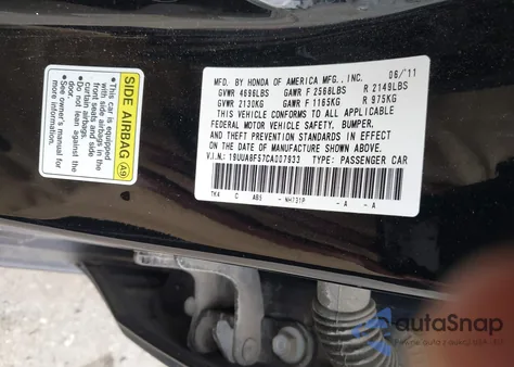 2012 Acura Tl 3.5 из США, поврежденный, VIN 19UUA8F57CA007933